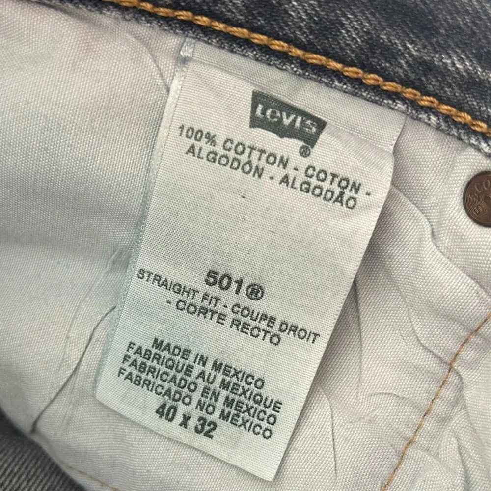 Levi's 501‎ Straight Fit Jeans 40x30 Gray Distressed Y2K Skate Baggy Button Fly - Picture 6 of 7